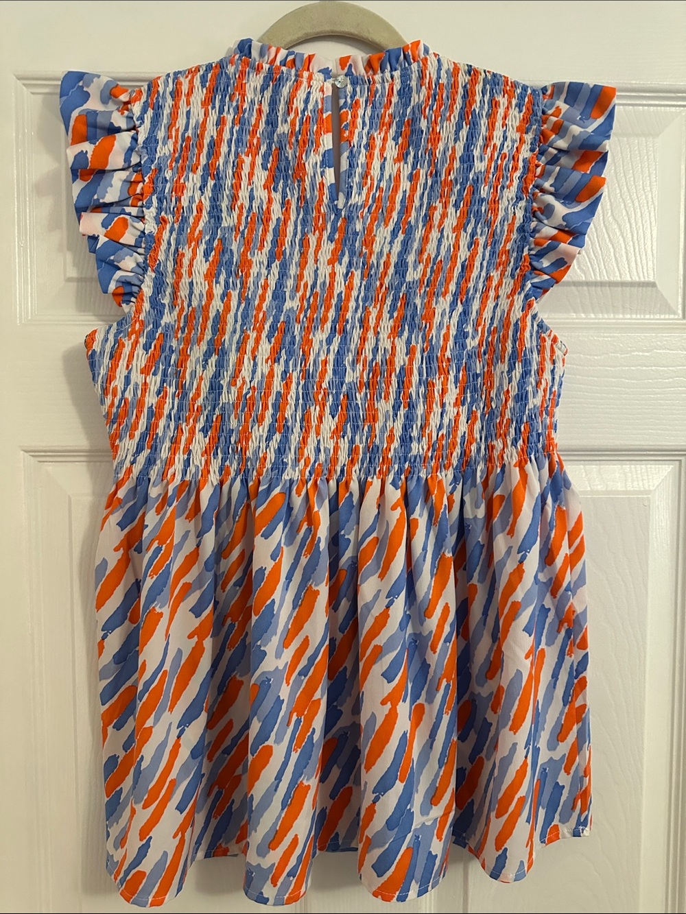 JODIFL White Top with Blue and Orange Brushstroke Print - Picture 3 of 3